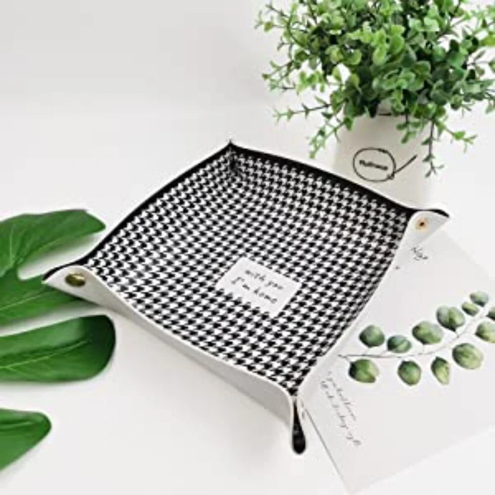 Snap Houndstooth Leather Tray Organizer, Valet Tray